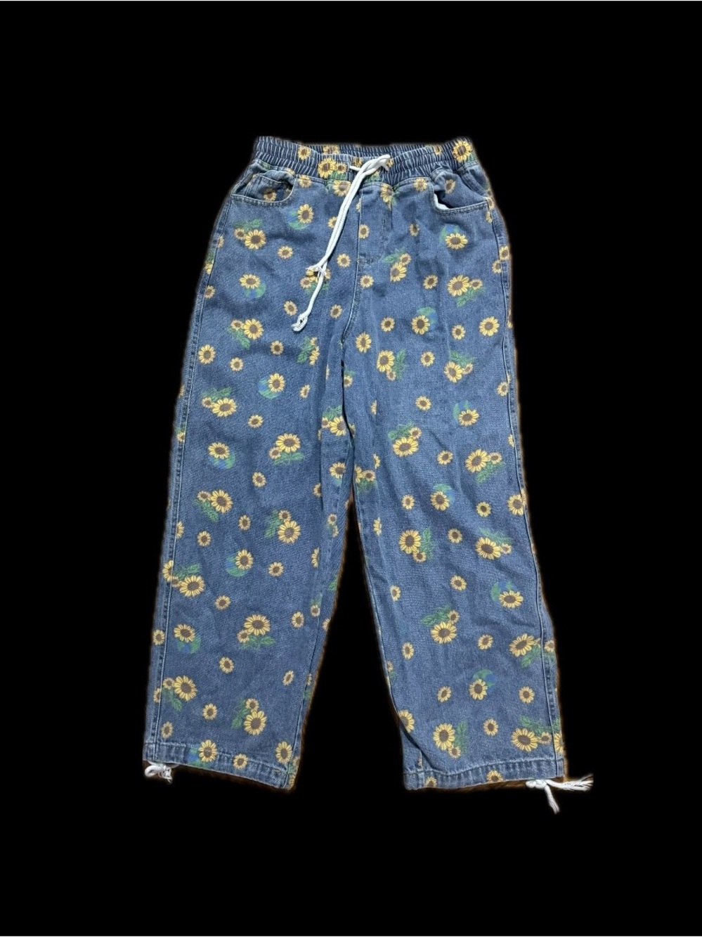 Sunflower Print Wide Leg Jeans